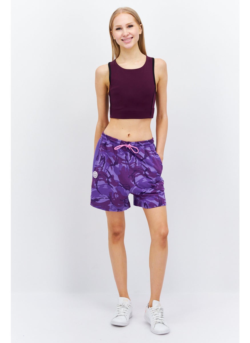 Women Camouflage Drawstring Basic Shorts, Purple