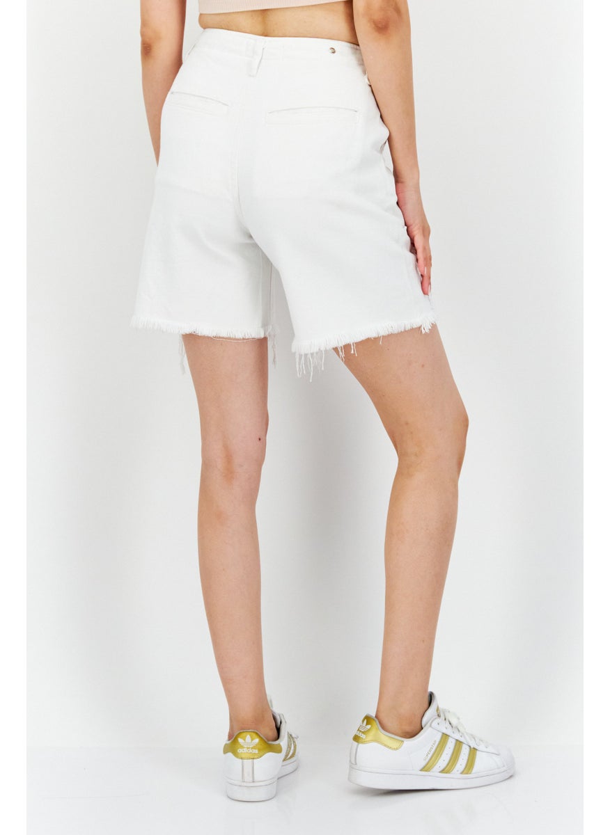 Women Distressed Denim Shorts, White