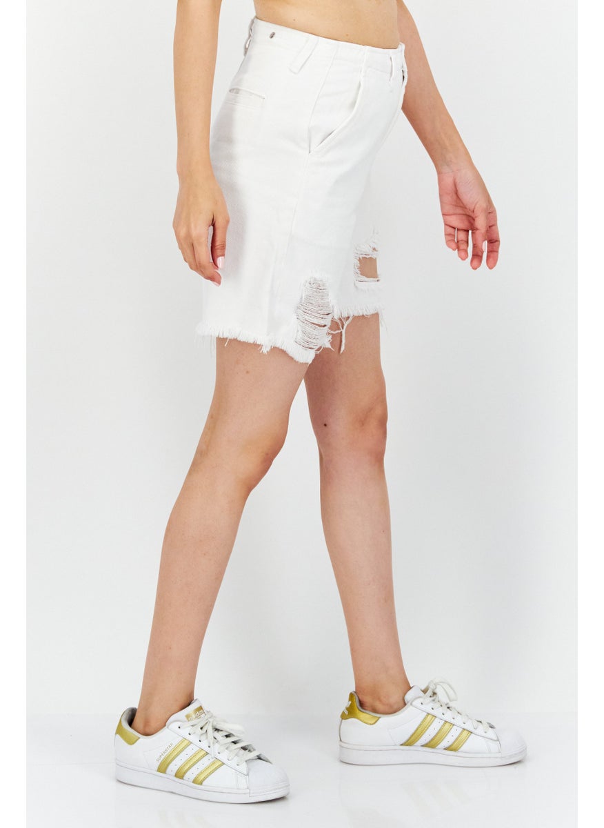Women Distressed Denim Shorts, White