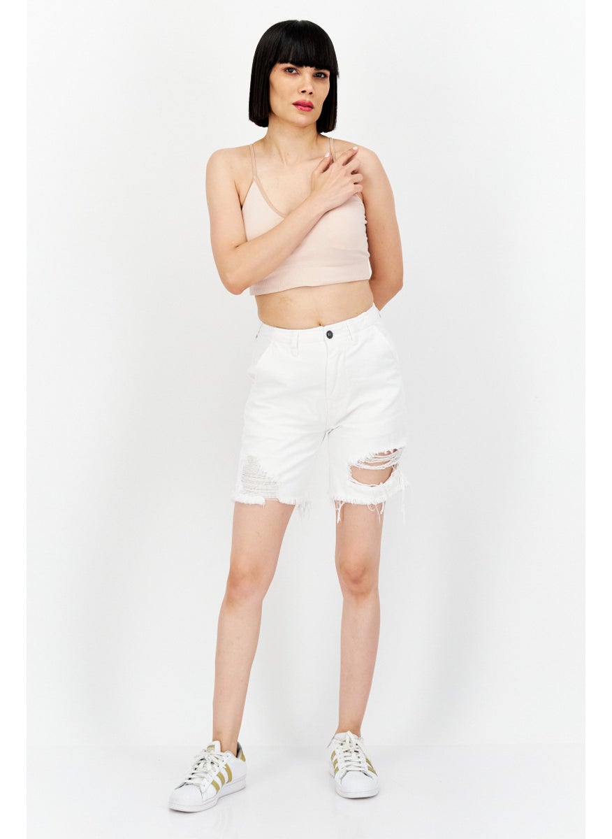 Women Distressed Denim Shorts, White