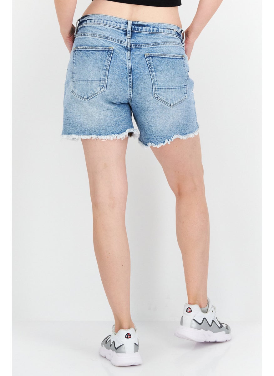 Women Washed Denim Shorts, Blue