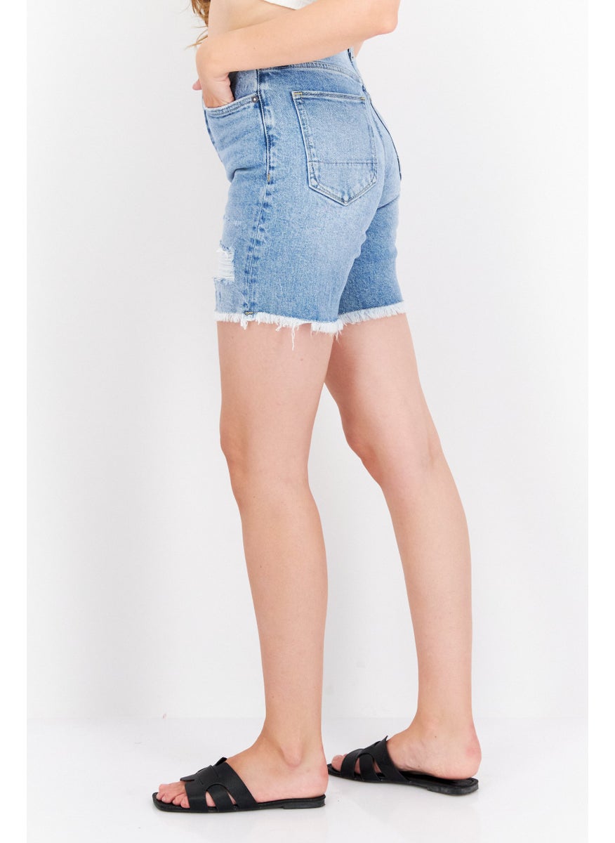 Women Washed Denim Short, Blue