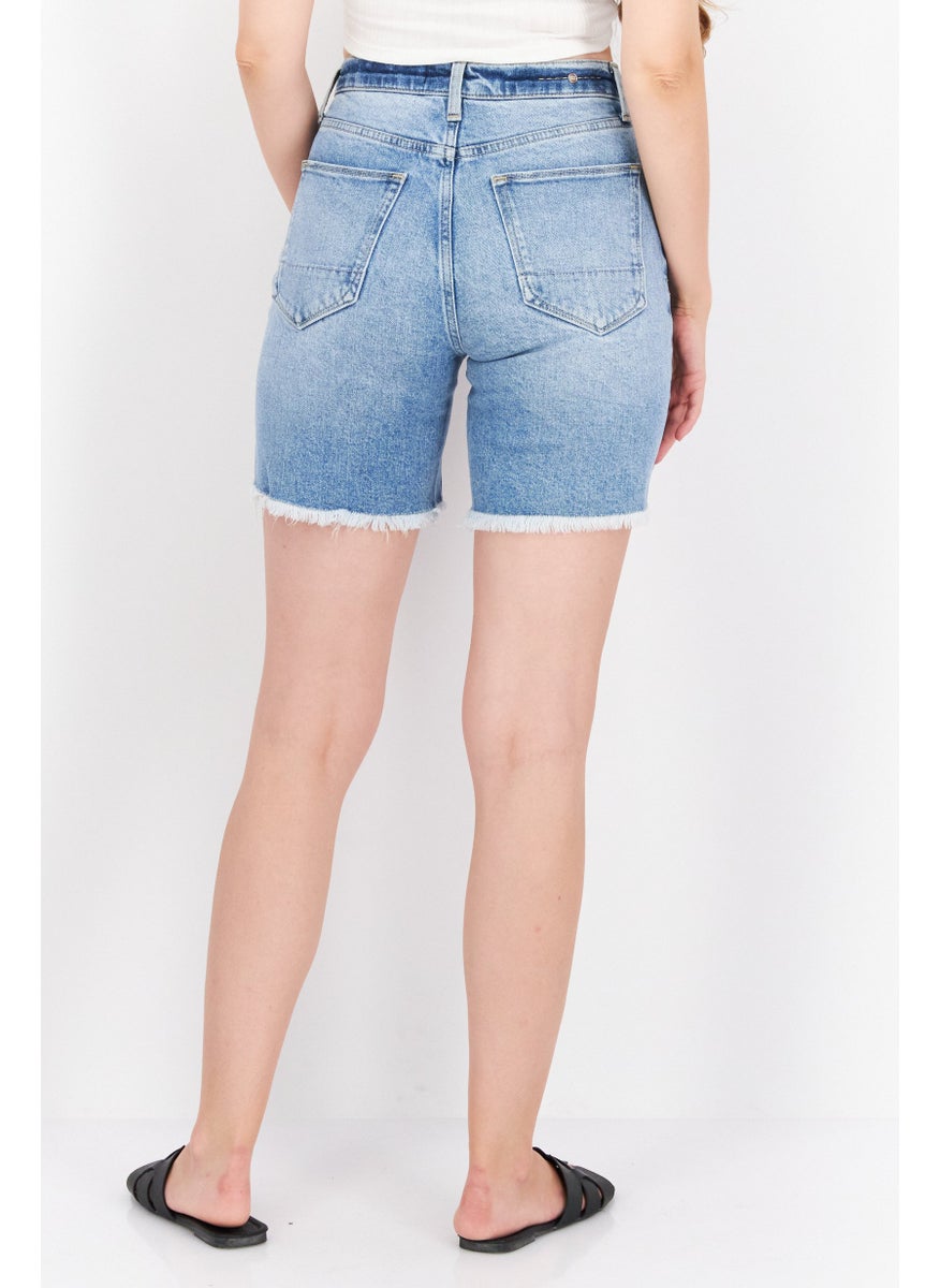 Women Washed Denim Short, Blue