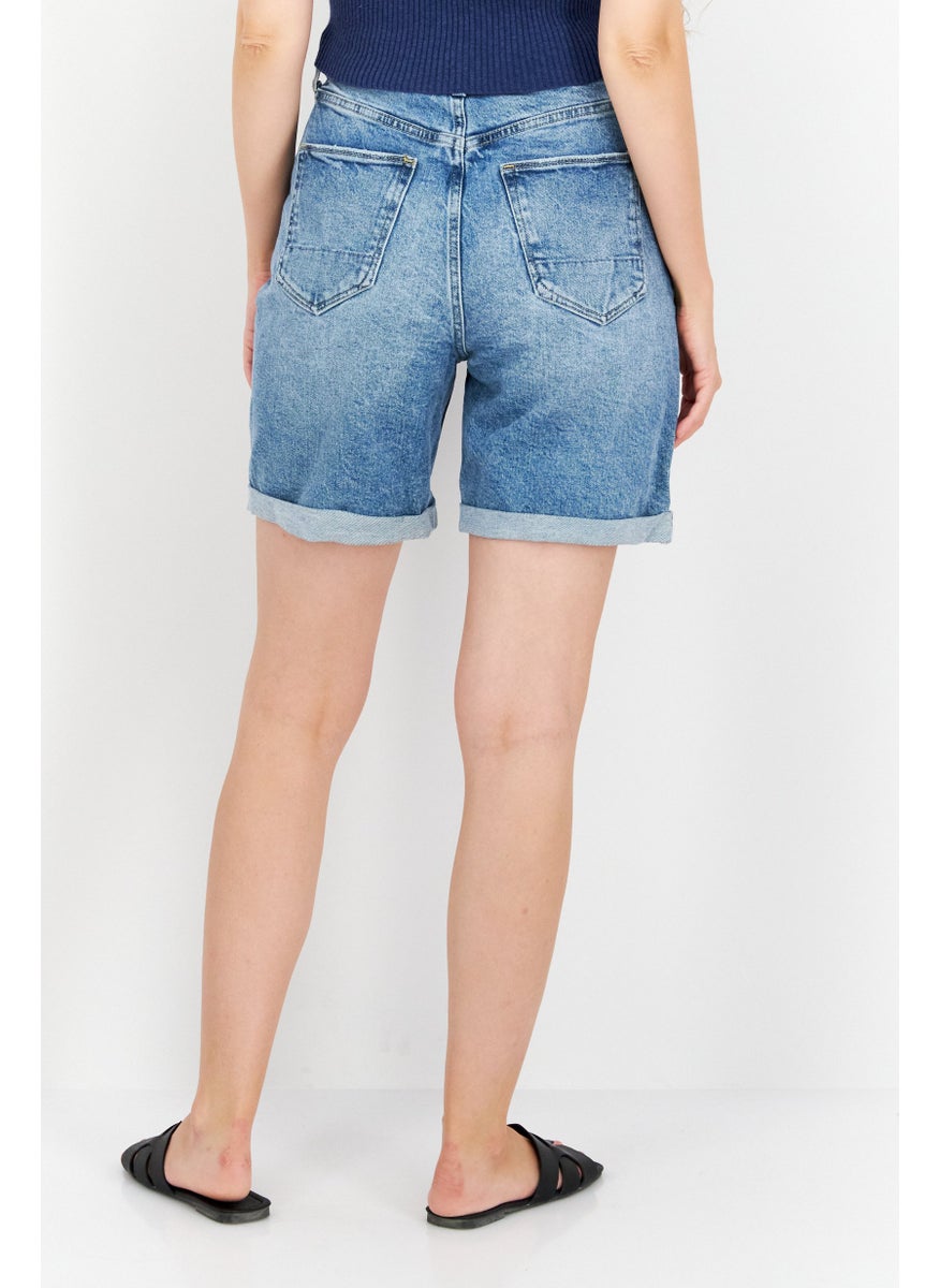 Women Washed Denim Short, Blue