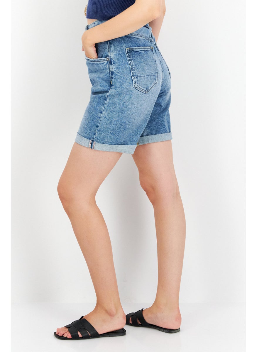 Women Washed Denim Short, Blue