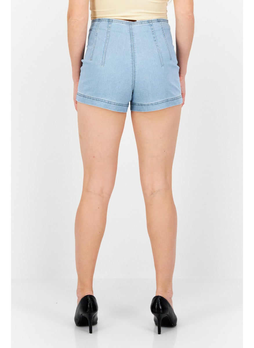 Women Ultra High Rise Solid Denim Short, Blue