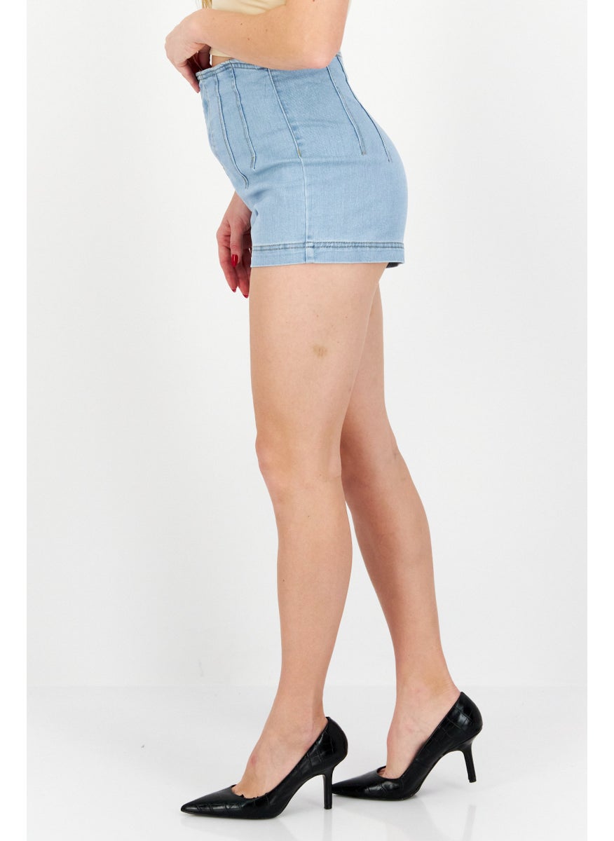 Women Ultra High Rise Solid Denim Short, Blue