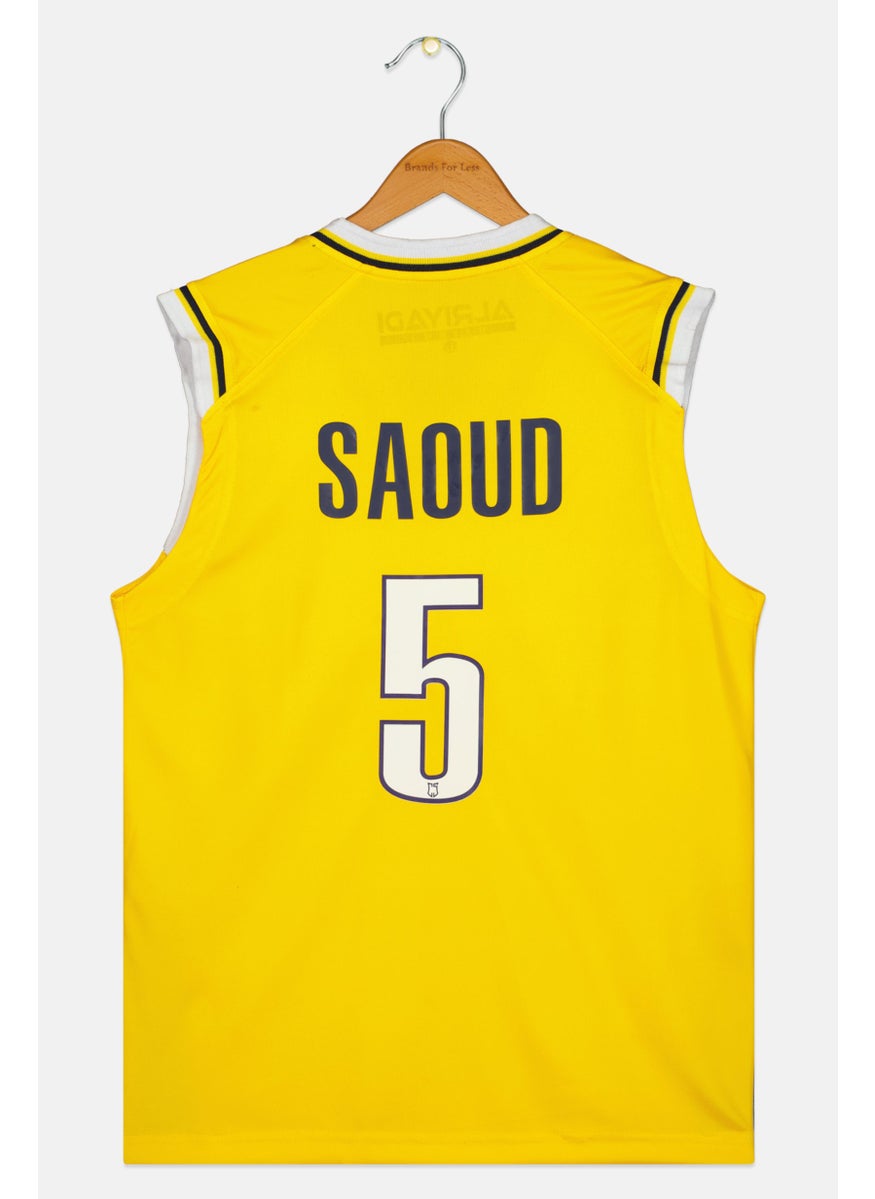 Kids Boy SAOUD 5 Sports Fit Sleeveless FIBA Jersey, Yellow