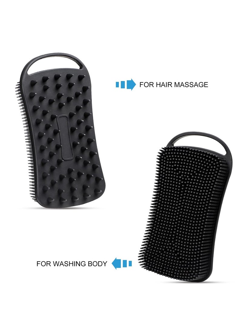 Silicone Body Scrubber, 2 Pcs Exfoliating Body Scrubber, Soft Silicone Loofah, 2 in 1 Bath and Shampoo Brush, Cleaning Exfoliating Skin for Sensitive and All Kinds of Skin (Pink + Black)
