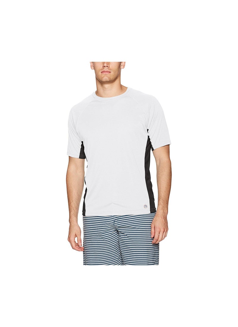 Mr. Swim Men Color Block UPF 50 Swim Tee, White and Black