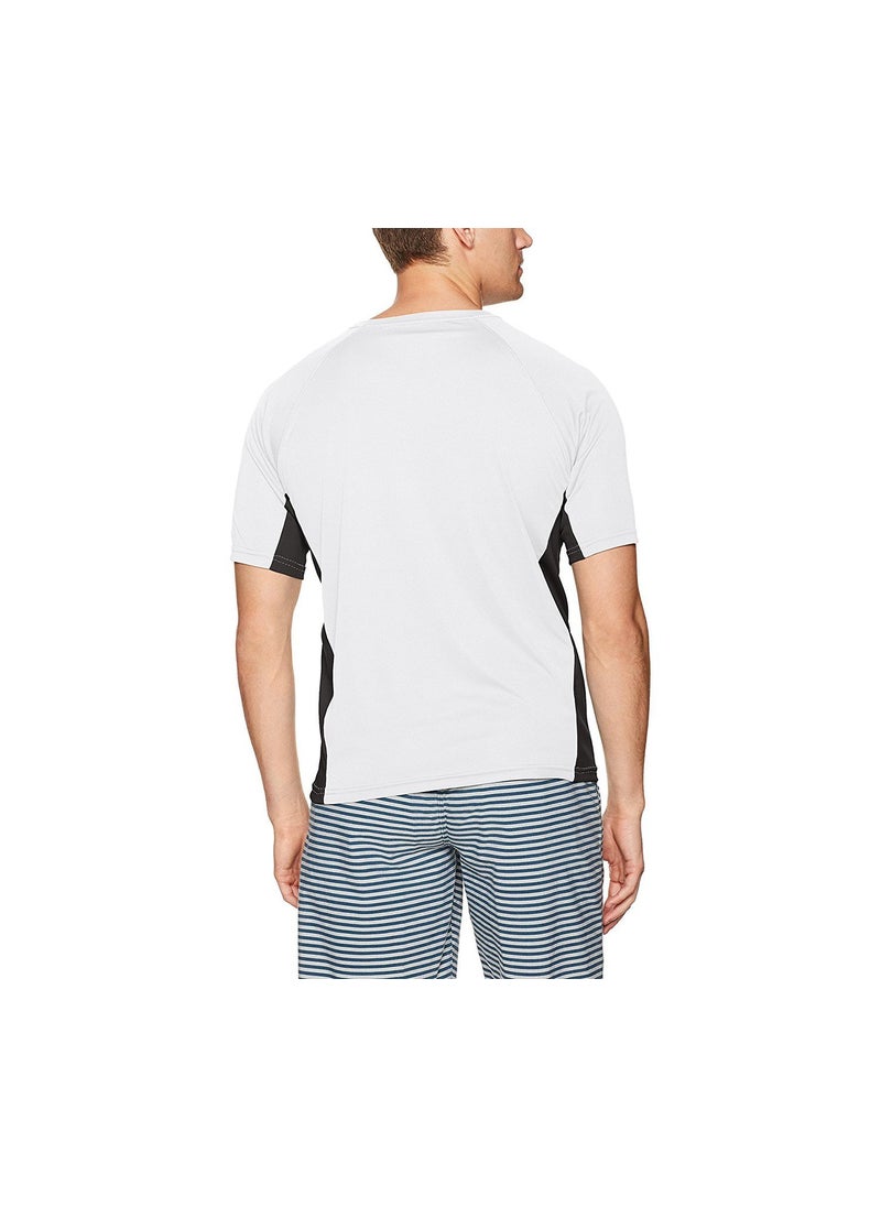 Mr. Swim Men Color Block UPF 50 Swim Tee, White and Black