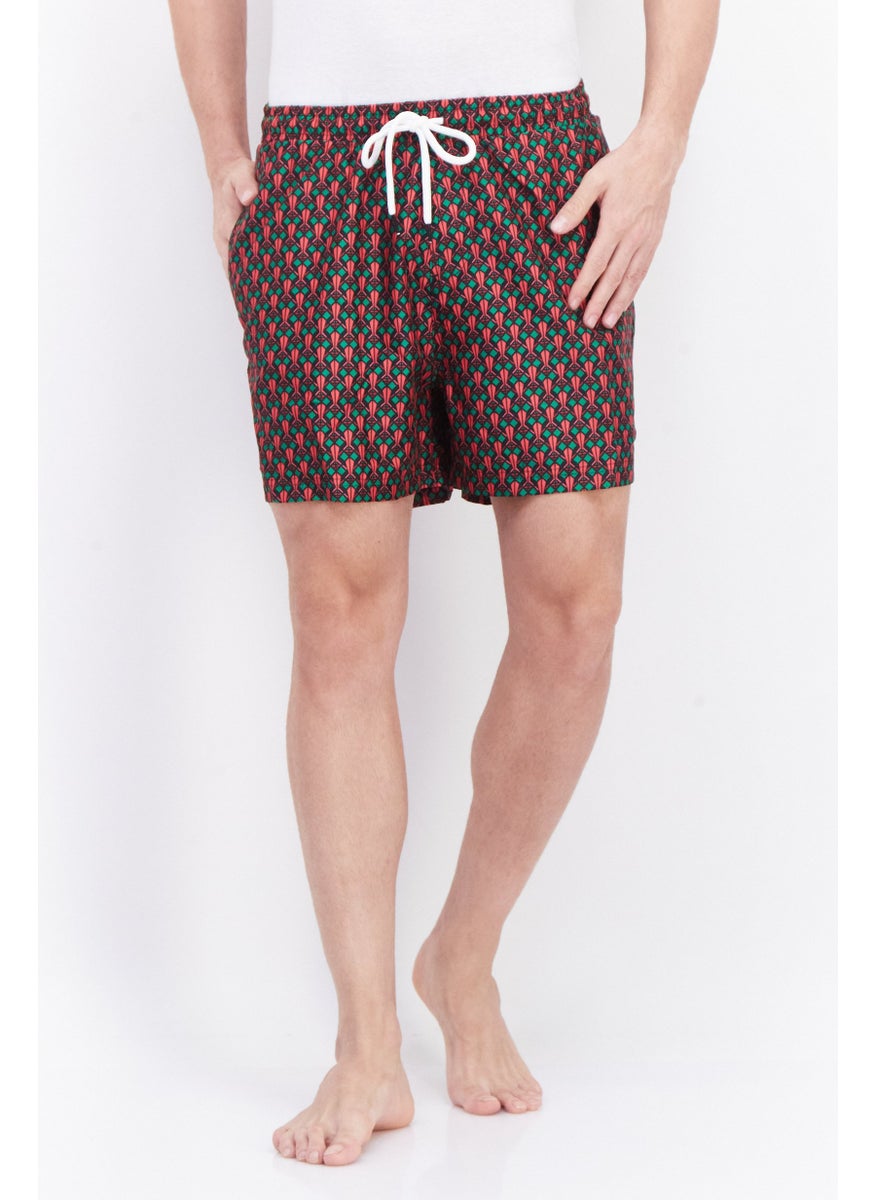 Men Allover Print Board Short, Red/Pink Combo