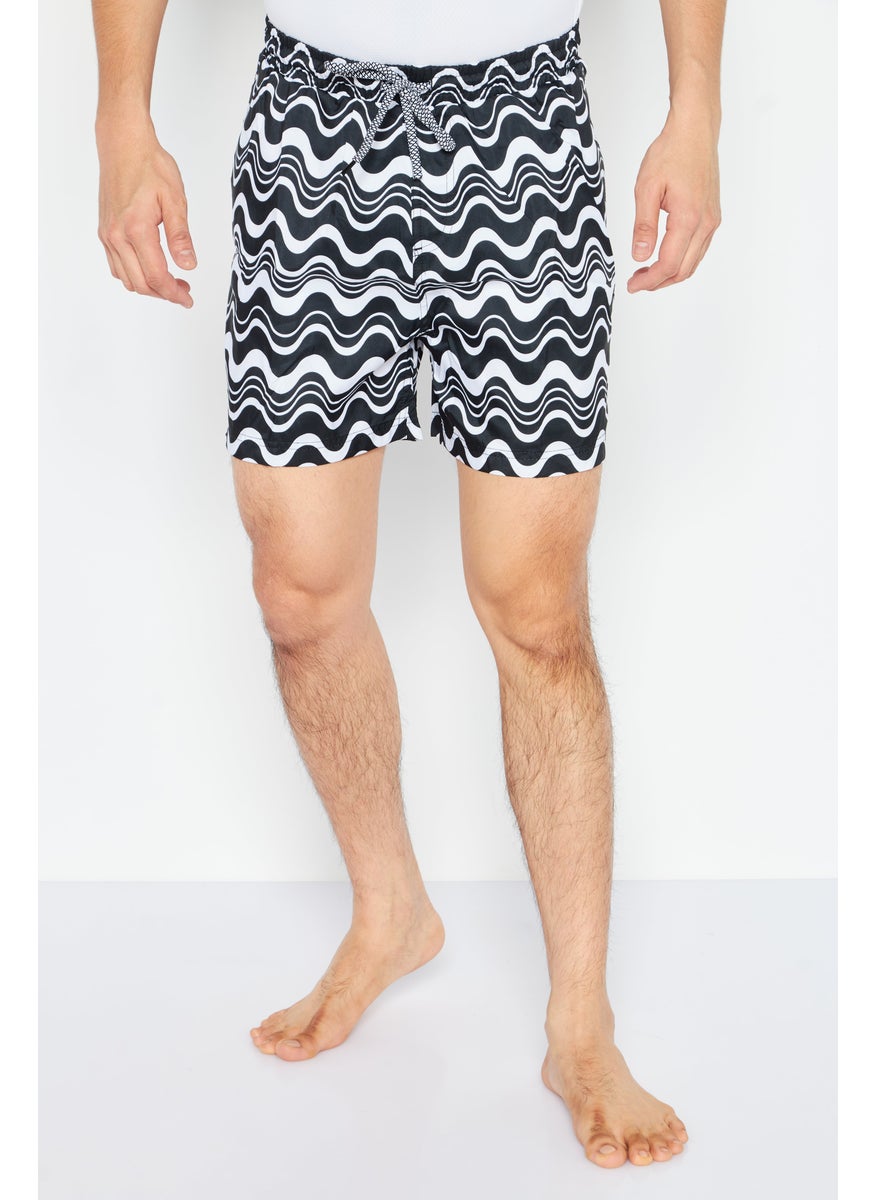 Men Allover Print Board Shorts Swimwear, Black/White