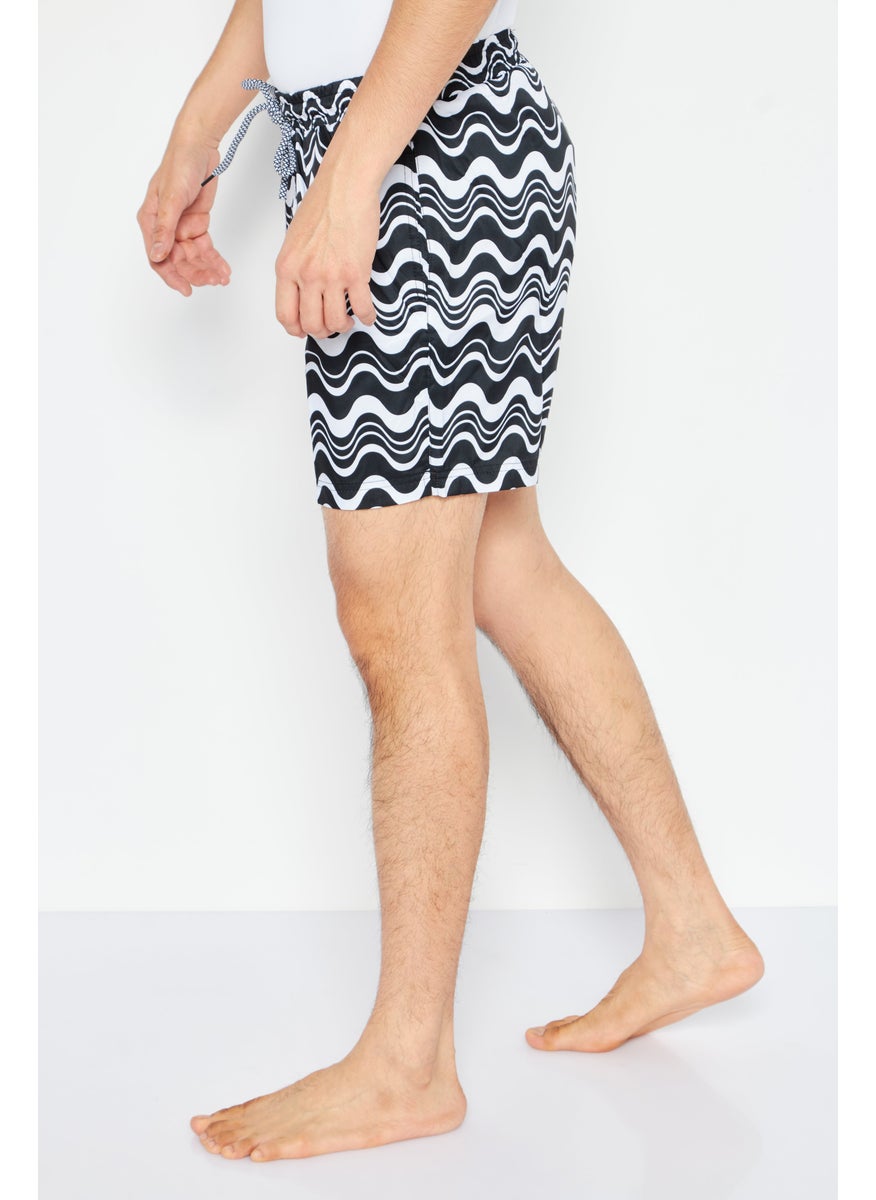 Men Allover Print Board Shorts Swimwear, Black/White