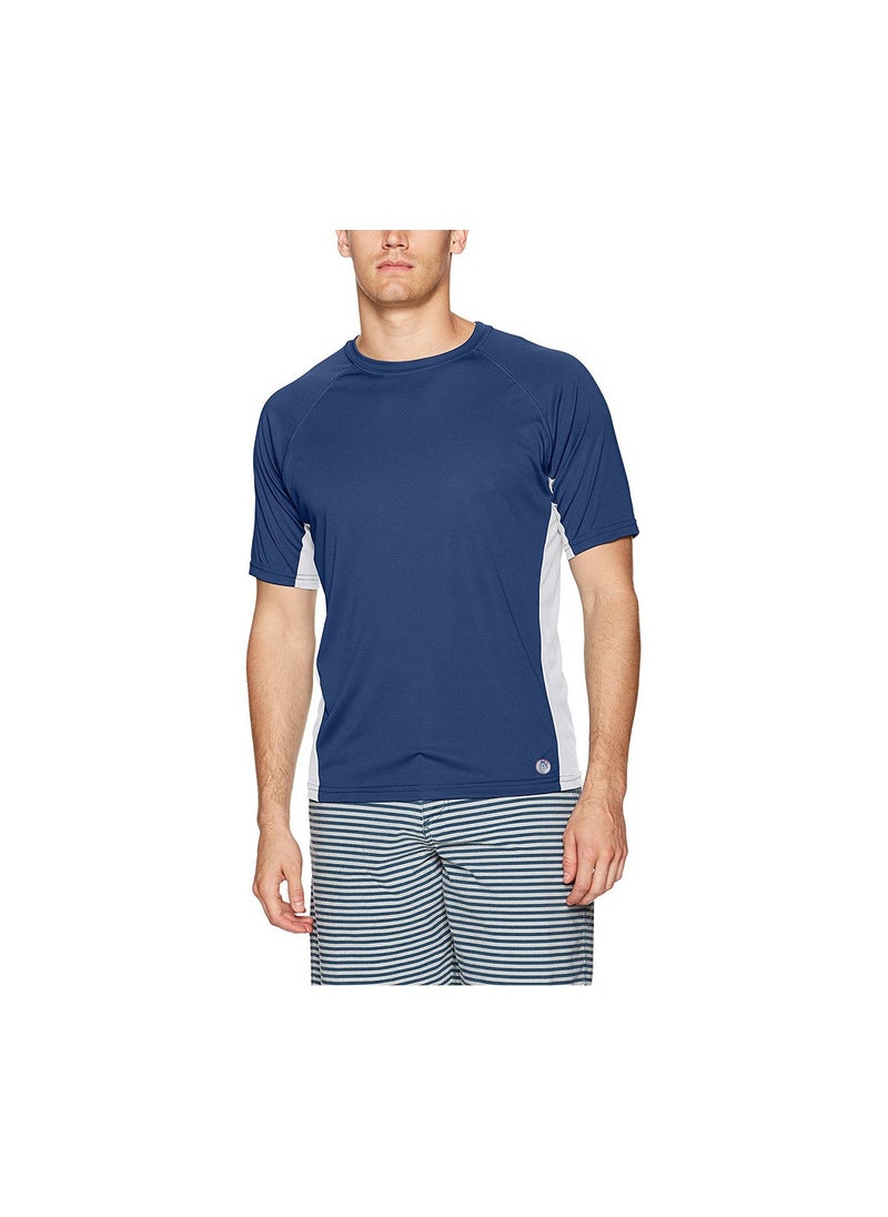 Mr. Swim Men Color Block UPF 50 Swim Tee, Navy and White