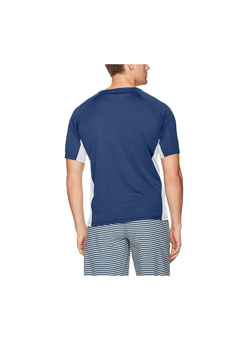 Mr. Swim Men Color Block UPF 50 Swim Tee, Navy and White