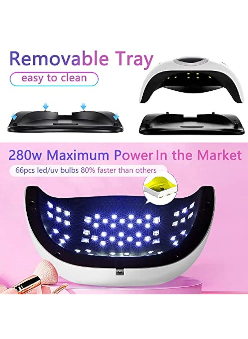 Max 280W Professional UV LED Nail Lamp For Nail Gel Fast Nail Polish Dryer With 66 Beads Auto Sensor 4 Timer Setting LCD Display For Salon And Home Use Nail Art Design Tools