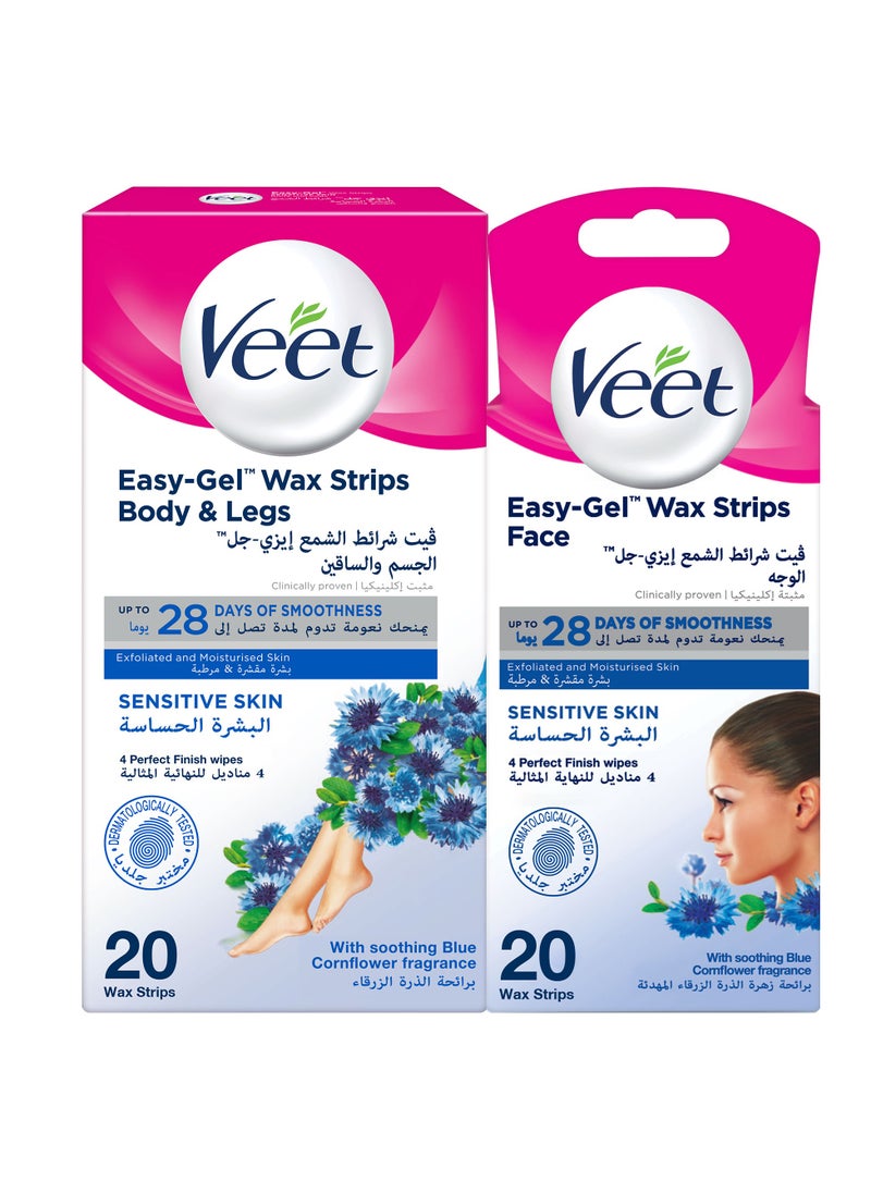 Hair Removal Easy-Gel Wax For Sensitive Skin Pack of 2 20 Strips