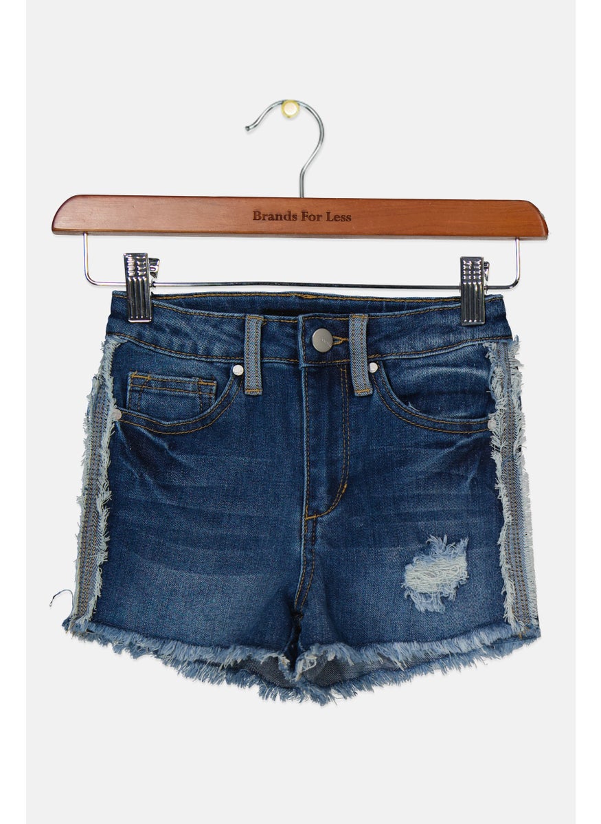 Kids Girl Rip Denim Shorts, Blue