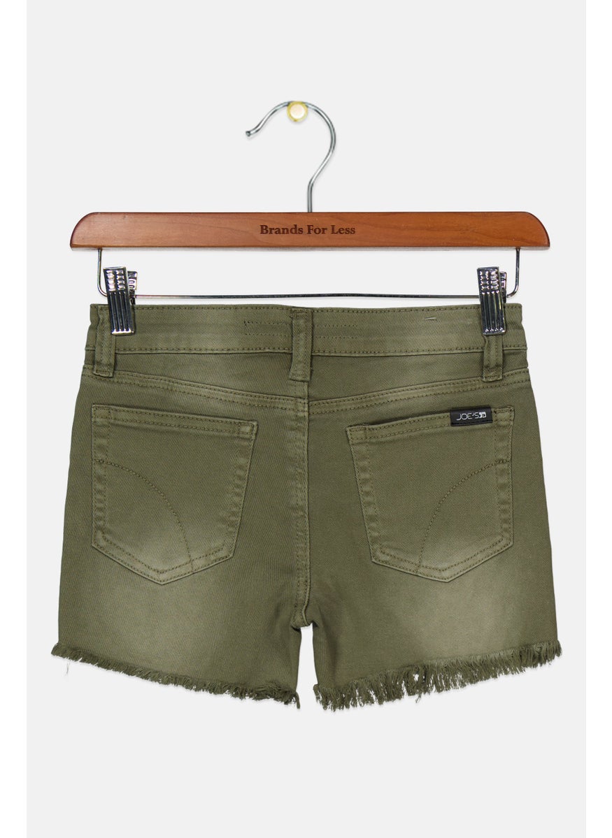 Kids Girl Solid Denim Shorts, Olive