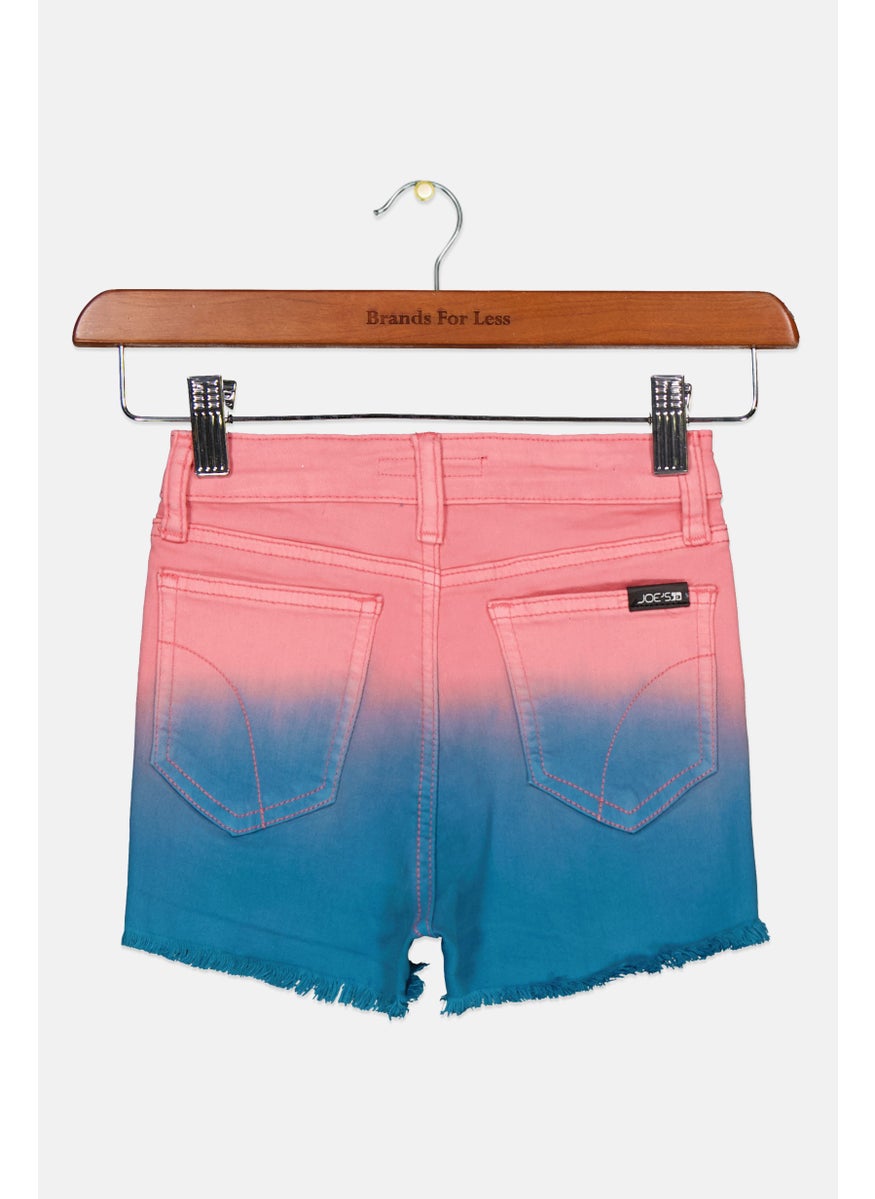 Kids Girl Two-Toned Denim Shorts, Pink/Blue