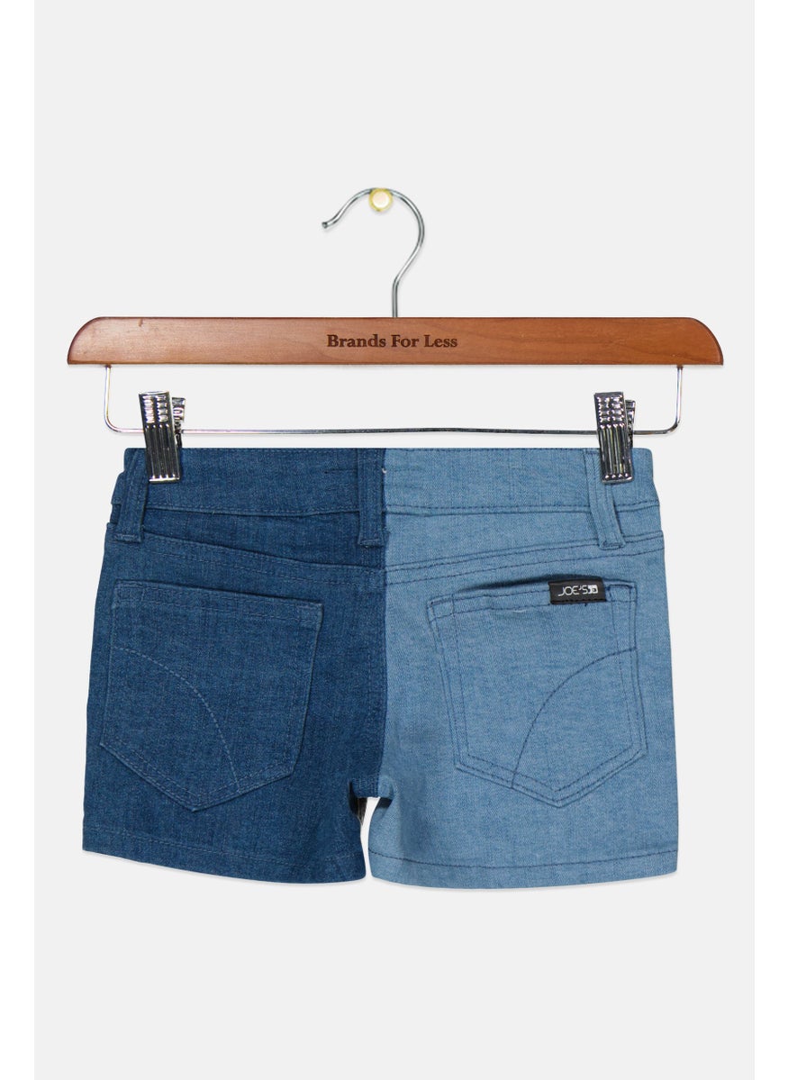 Kids Girl Two-Toned Denim Shorts, Blue