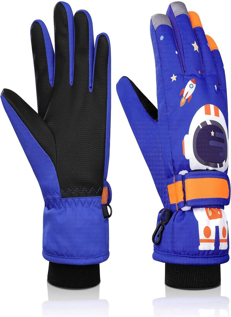 Kids Ski Gloves, Waterproof Snowboarding Gloves, Winter Skiing Gloves Thermal Snow Gloves with Adjustable Cuffs, for Children Boys Cycling, Skiing, Skating, Hiking, Kids Winter Gloves