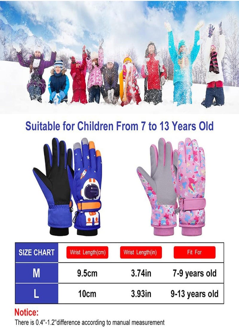 Kids Ski Gloves, Waterproof Snowboarding Gloves, Winter Skiing Gloves Thermal Snow Gloves with Adjustable Cuffs, for Children Boys Cycling, Skiing, Skating, Hiking, Kids Winter Gloves