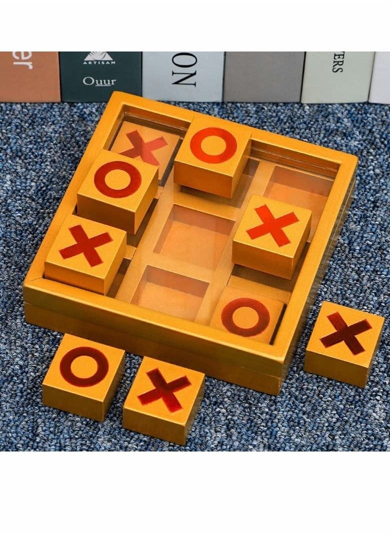 Tic Tac Toe Game Toy, Classic Wooden Checkerboard Educational Family Game Toys Set with Storage Box for Table, Decorations, Living Room, Tabletop Game for Adults and Kids