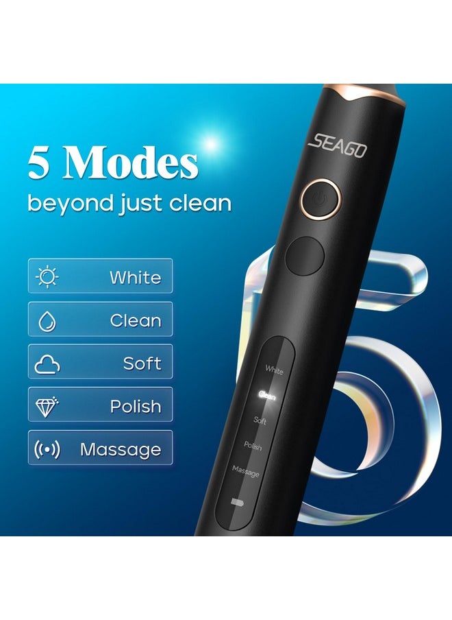 Rotating Electric Toothbrush With 8 Brush Heads For Adults, 5 Modes Rechargeable Power Toothbrush, 2 Min Smart Timer And Ipx7 Waterproof (Black)