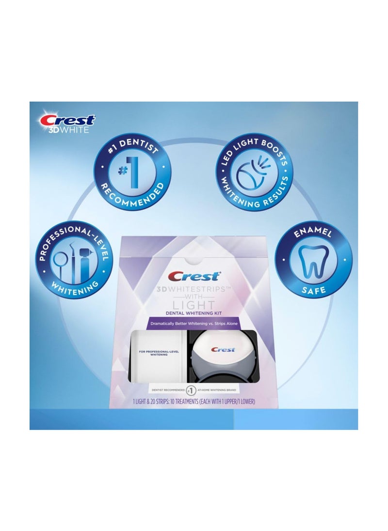 Crest 3D Whitestrips with Light, Whitestrips 3D White, Teeth Whitening Strip Kit, 20 Strips (10 Count Pack), Crest Teeth Whitening Strips, Teeth Whitening Kit