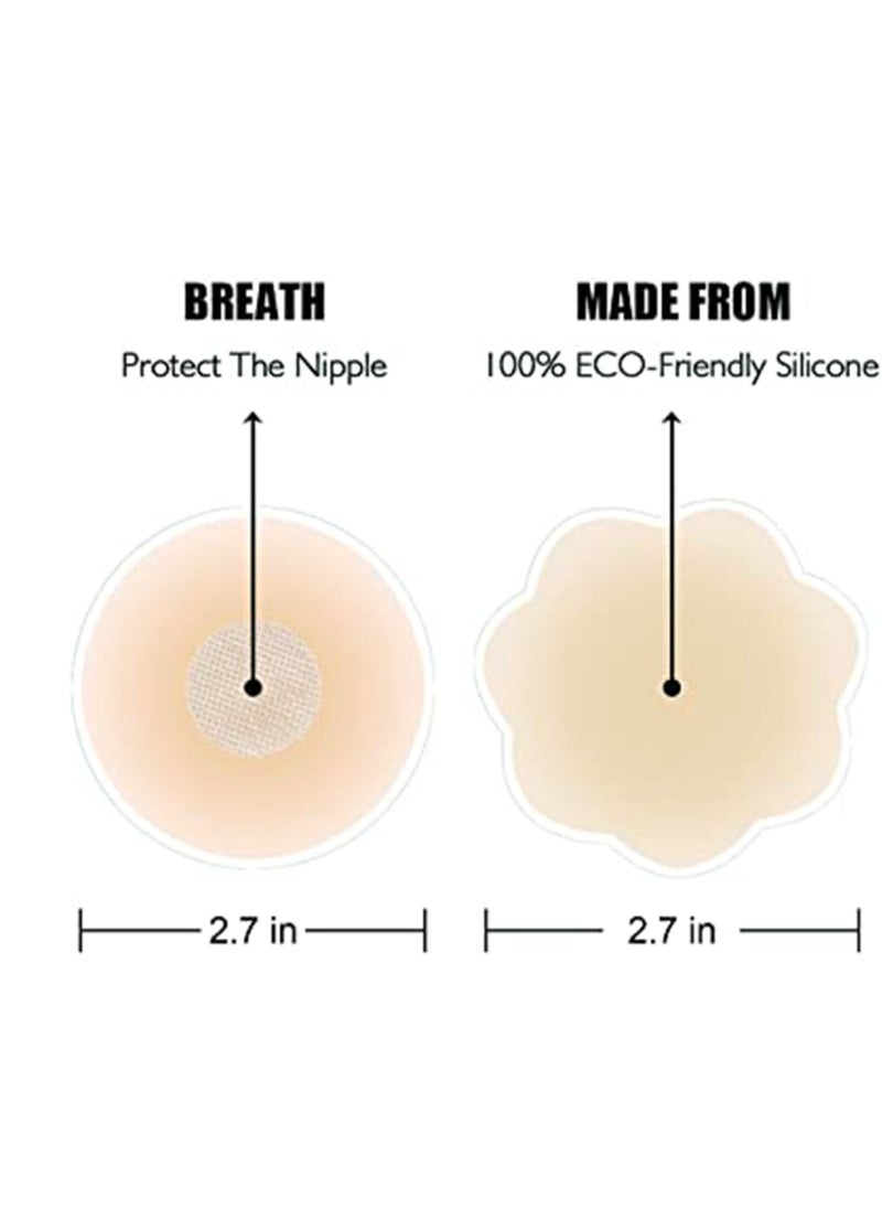 Nipple Cover for Reusable Adhesive Silicone Skin Color Invisible Self Adhesive Silicone b r e a s t Pads Breathable, A F Cup Nipple Noose For Women Plum Blossom Shape