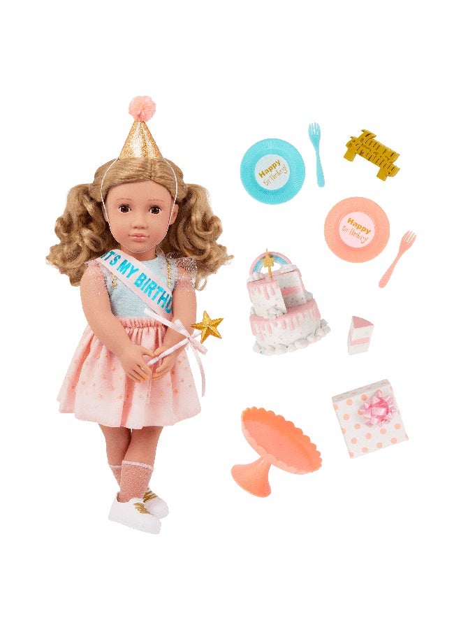 Fashionable 18-inch Birthday Party Girl Doll with Birthday Party Accessories, Gifting Toys, Age 6+ years, Character-Romy