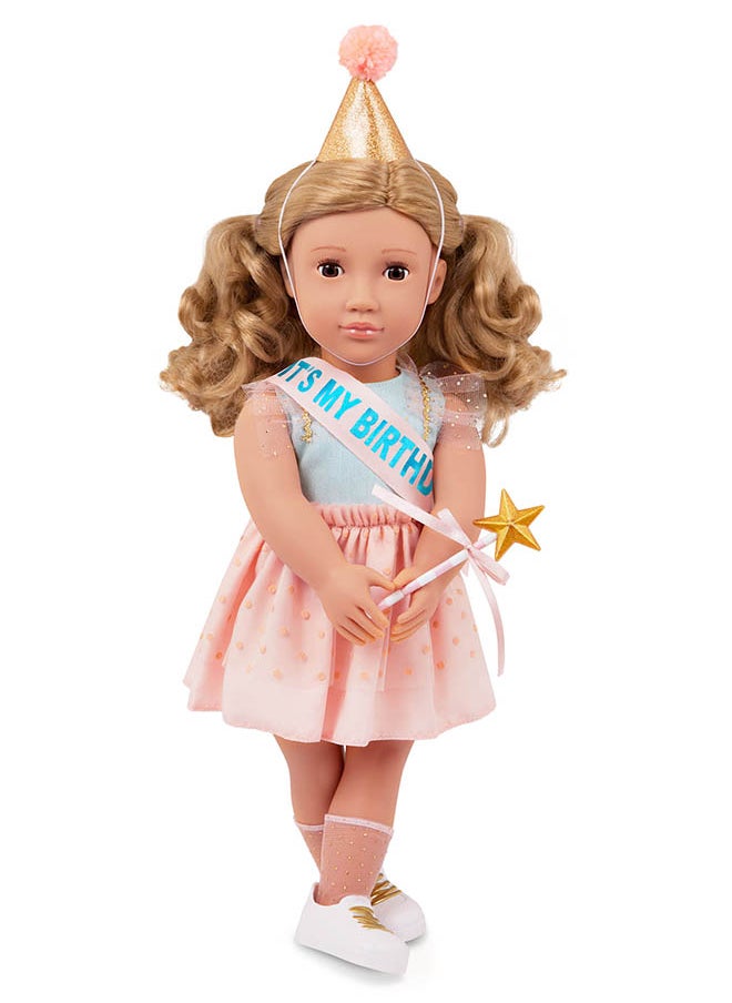 Fashionable 18-inch Birthday Party Girl Doll with Birthday Party Accessories, Gifting Toys, Age 6+ years, Character-Romy