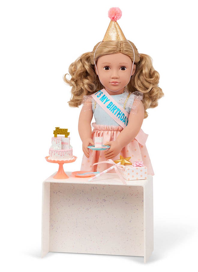 Fashionable 18-inch Birthday Party Girl Doll with Birthday Party Accessories, Gifting Toys, Age 6+ years, Character-Romy