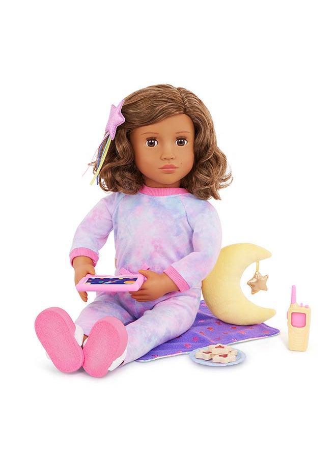 Fashionable 18-inch Deluxe Pajama Girl Doll with Book and Accessories, Gifting Toys, Age 6+ years, Character-Luna