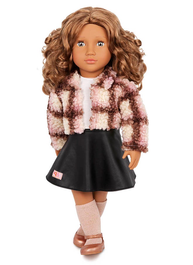 Fashionable 18-inch Girl Doll with Plaid Shacket & Leatherette Skirt, Gifting Toys, Age 6+ years, Character-Ana