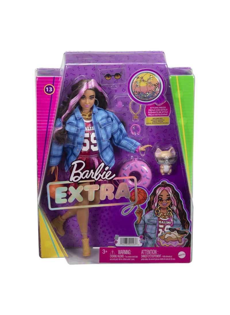 Barbie Extra Doll 13 in Basketball Jersey & Bike Shorts with Pet Corgi, 3 Year Olds & Up, HDJ46