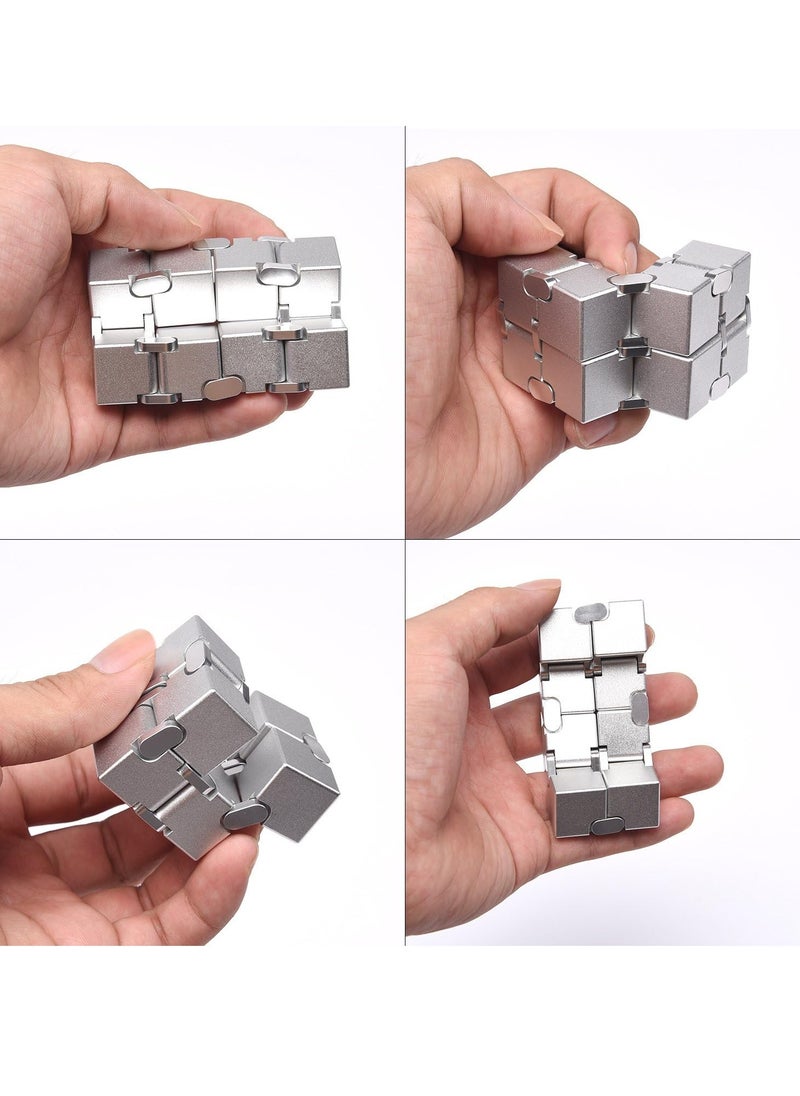 Fidget Rubik's Cube New Version Fidget Finger Toys - Metal Infinity Rubik's Cube for Stress and Anxiety Relief/ADHD, Super Durable Sensory Gift for Adults and Teens Kids (Silver)