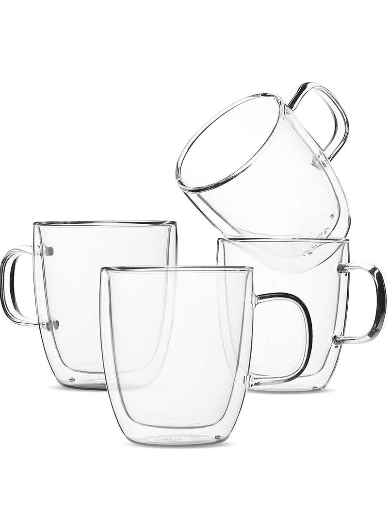 Set of 4 (12 oz, 350 ml), Coffee Mugs, Glass Tea Mugs, Double Wall Glass Coffee Cups, Tea Cups, Latte Cups, Glass Coffee Mug, Beer Glasses, Latte Mug, Clear Mugs, Glass Cappuccino Cups