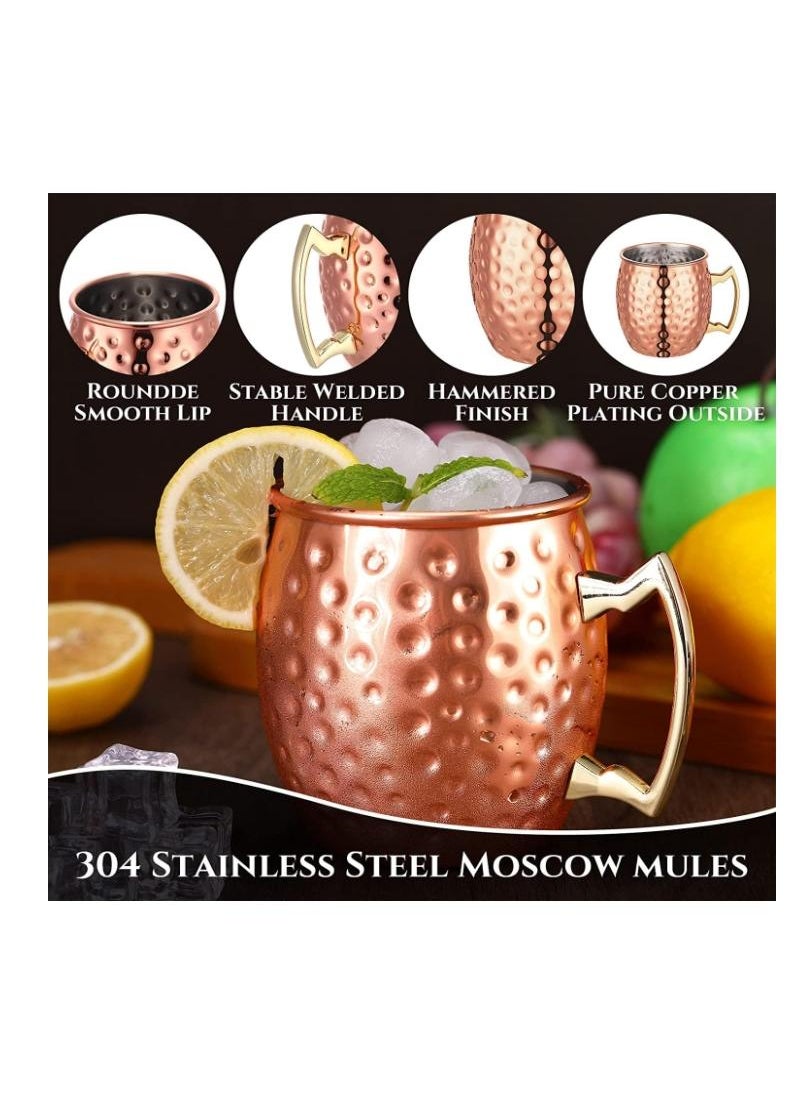 Moscow Mule Copper Mugs - Set of 2-100% Handcrafted Solid Copper Mugs, 550ml Copper Cups with 2 Cocktail Copper Straws