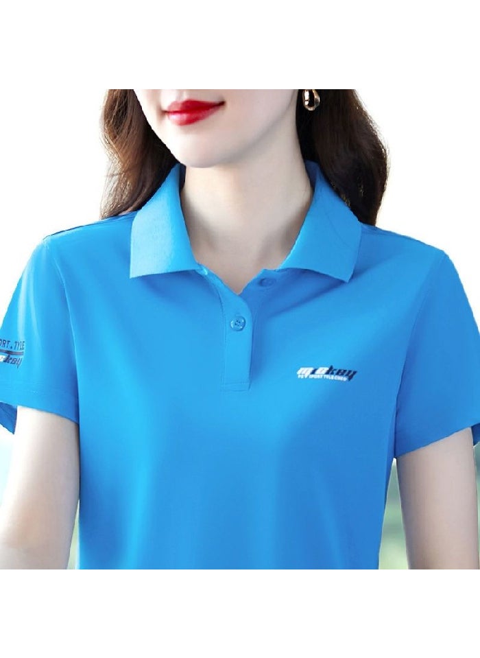 Korean Slim-Fit Polo Shirt Summer Casual Tee Women A31-Blue