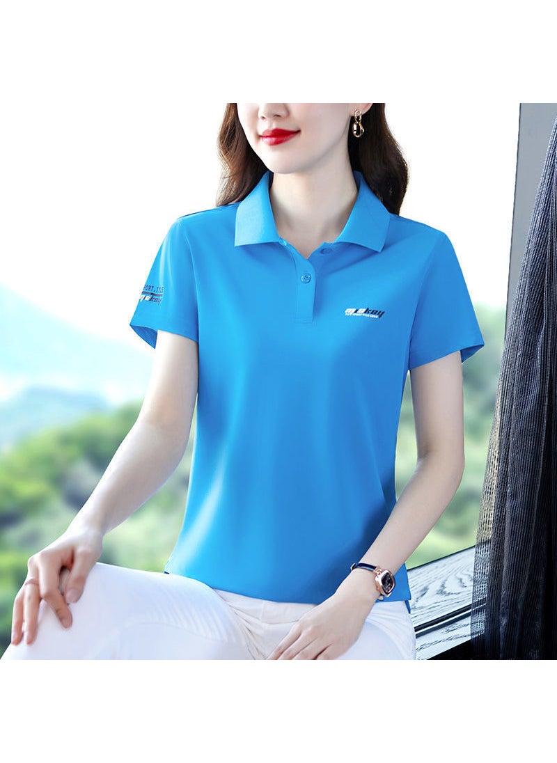 Korean Slim-Fit Polo Shirt Summer Casual Tee Women A31-Blue