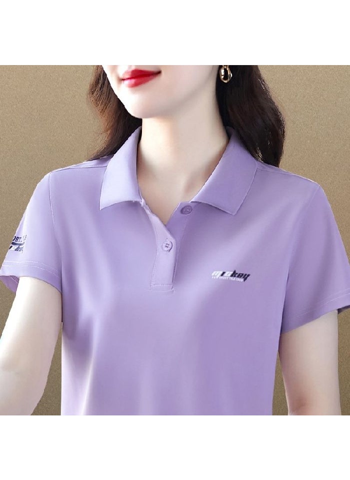 Korean Slim-Fit Polo Shirt Summer Casual Tee Women A31-Blue