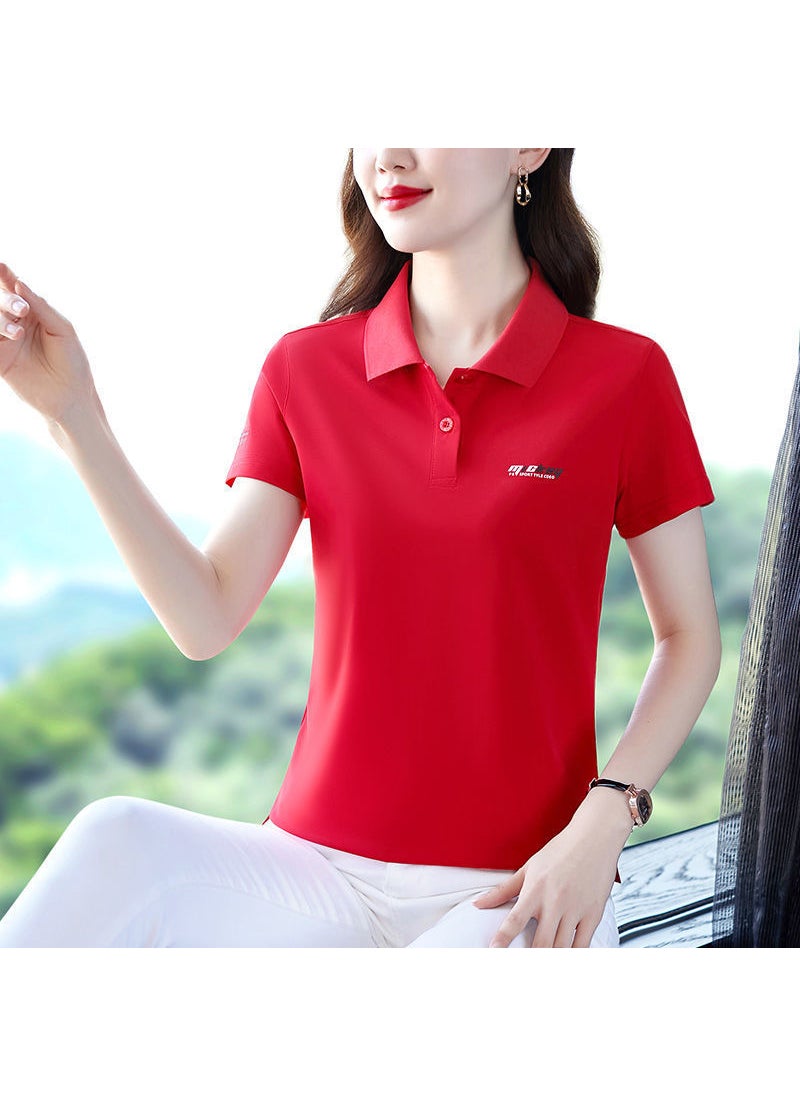 Korean Slim-Fit Polo Shirt Summer Casual Tee Women A31-leather pink