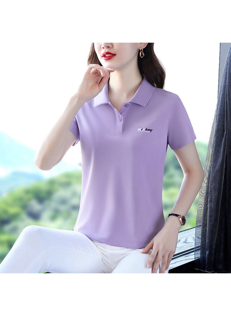 Korean Slim-Fit Polo Shirt Summer Casual Tee Women A31-leather pink