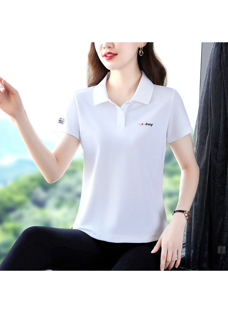 Korean Slim-Fit Polo Shirt Summer Casual Tee Women A31-leather pink