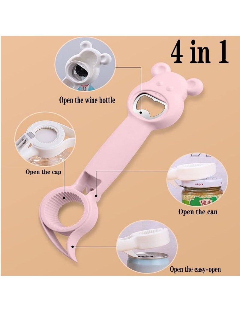 Can Opener 4Pcs Jar Opener 4 in 1 Multi Function Can Opener Bottle  Opener Multi Kitchen Tool Bottle Opener to Protect the Nail for Kids Elderly Jelly Jars Bottle Beer and Other