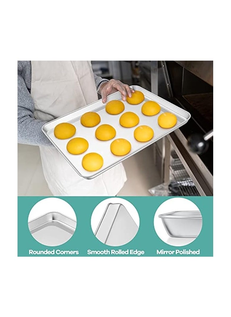 Baking Tray, 100% Stainless Steel Oven Tray Set of 2, Large Cookie Sheet Pan for Baking Cooking Roasting, Non Toxic & Rust Free