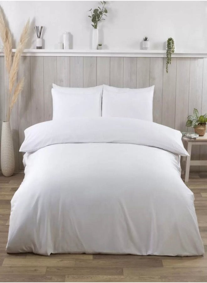 4 Piece Single Bedding Set - Includes 1 Duvet Cover, 1 Fitted Sheet, and 2 Pillowcases - Ultra Soft & Durable - Single Size (White - Plain)